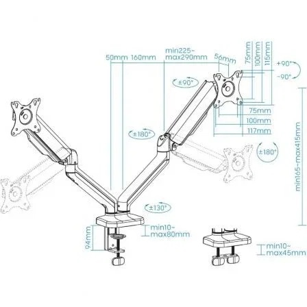 Tooq Soporte de Mesa para 2 Pantallas 17-32 pulgadas, Negro